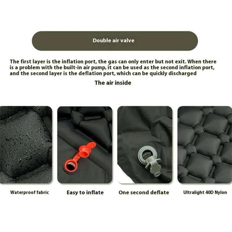 LX-T04 Easy Inflatable Camping Mattress Sleeping Mat TPU+Nylon Sleeping Pad - Army Green
