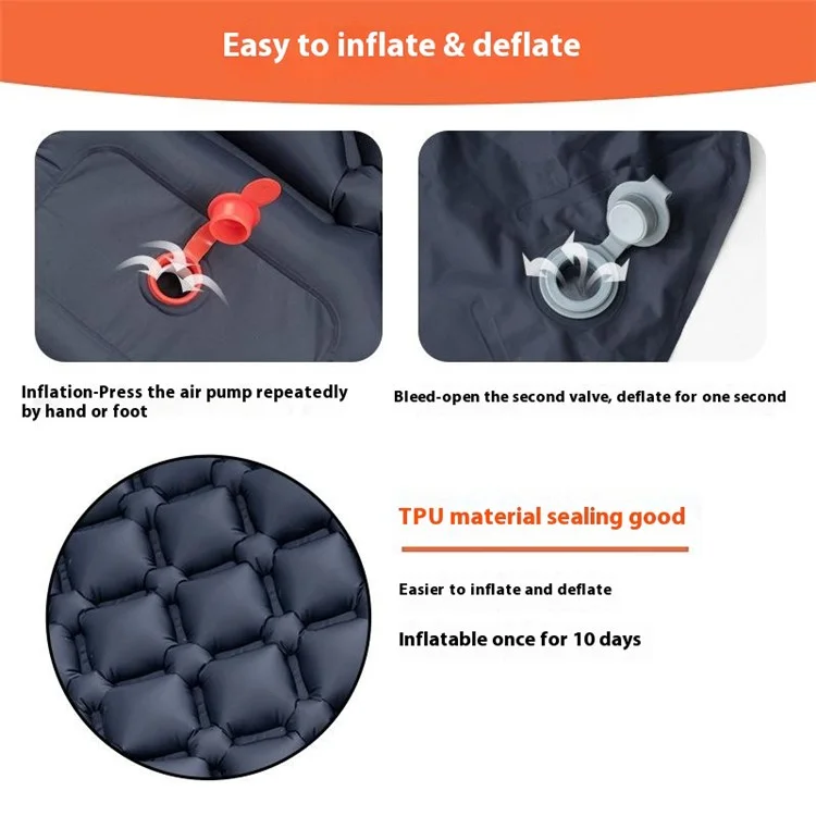 LX-T04 Easy Inflatable Camping Mattress Sleeping Mat TPU+Nylon Sleeping Pad - Army Green