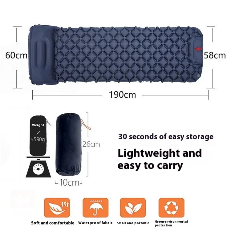 LX-T04 Easy Inflatable Camping Mattress Sleeping Mat TPU+Nylon Sleeping Pad - Army Green