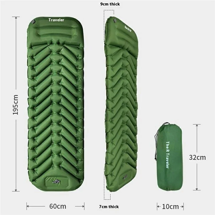 TRAVELER 195 x 60 x 7cm Colchonete de Acampamento Inflável Autoinflável com Bomba de Pé Portátil para Dormir em Ambientes Externos