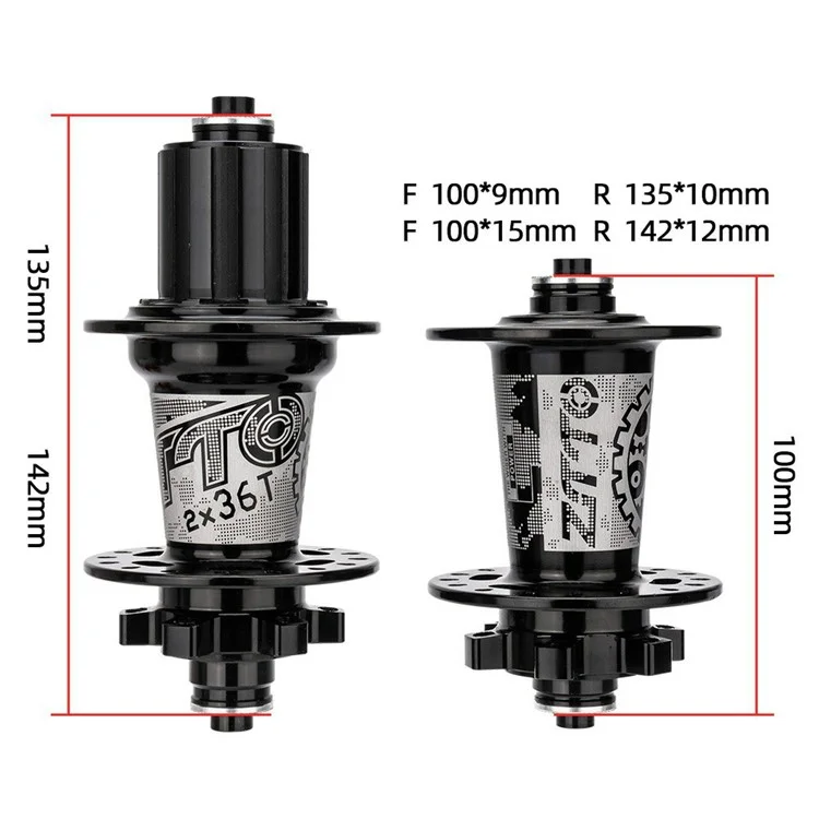 ZTTO DR290 1 Pair MTB Bicycle 8-13 Speed Disc Brake Hub 32 Holes 6 Pawls Thru Axle Bike Disc Brake Hub - Black HG