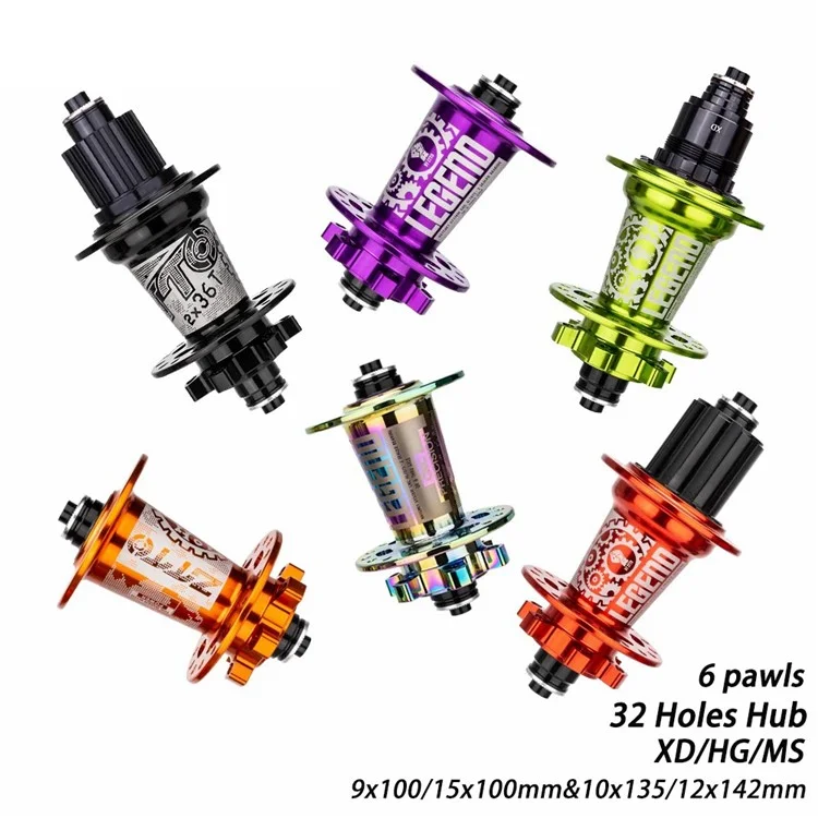 ZTTO DR290 1 Par de Cubo de Freio a Disco de Bicicleta MTB 8-13 Velocidades 32 Furos 6 Palhetas Eixo Passante - Colorido HG