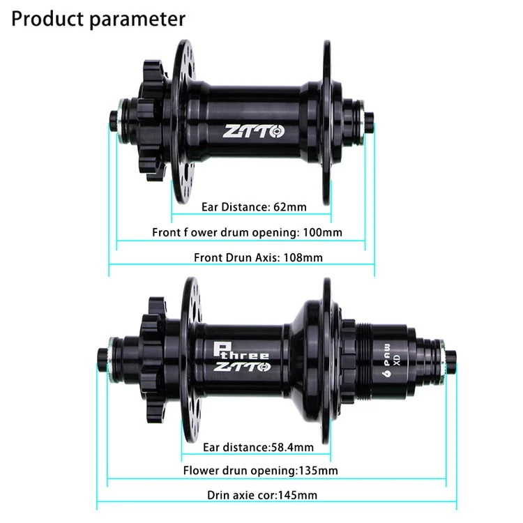 ZTTO P3 1 Pair MTB Bicycle 8-11 Speed 32H 6 Pawls Aluminum Alloy Disc Brake Hub - Black MS