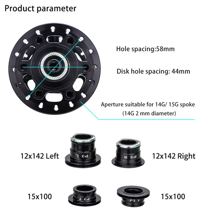 ZTTO P3 1 Pair MTB Bicycle 8-11 Speed 32H 6 Pawls Aluminum Alloy Disc Brake Hub - Black MS
