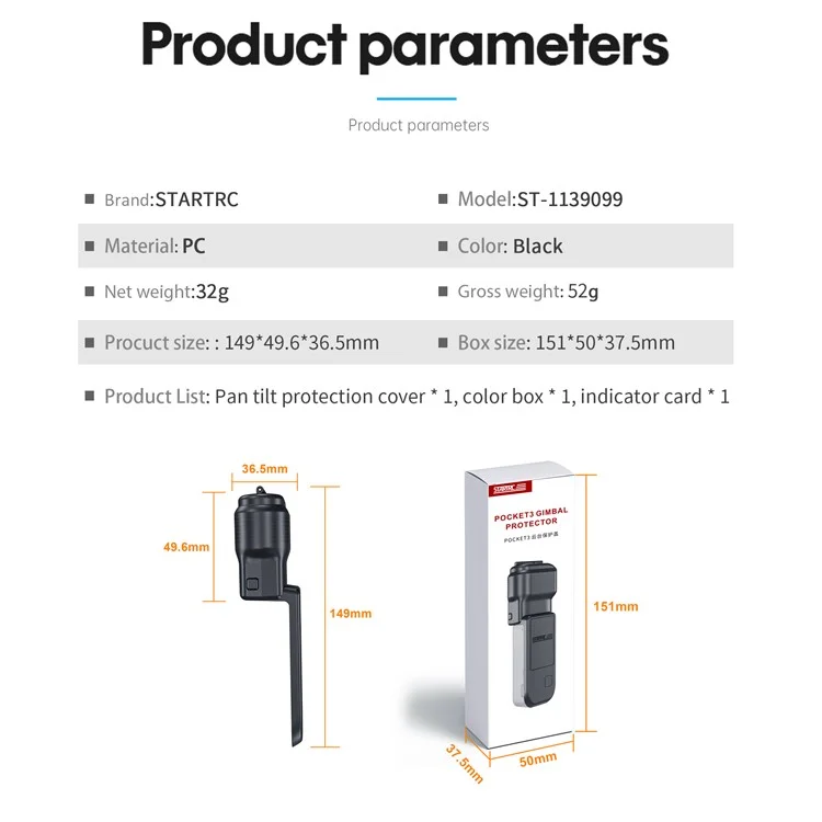 STARTRC 1139099 Per DJI Osmo Pocket 3 Protezione Gimbal in Plastica Schermo Copertura Obiettivo