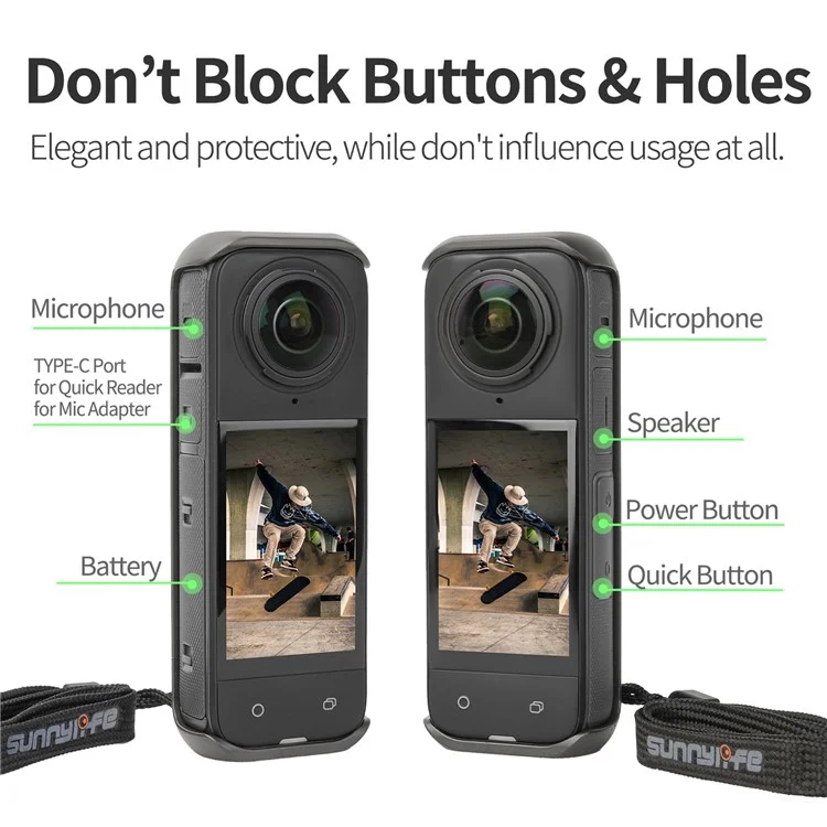 SUNNYLIFE X4-SD813 para Insta360 X4 Funda Conductividad Térmica de Grafeno Protector con Correa Antiextravío