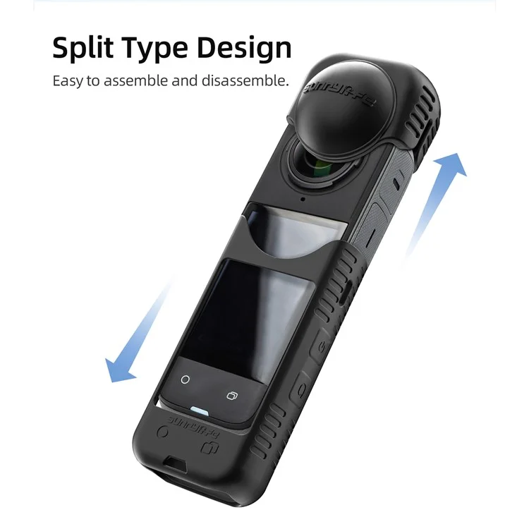 SUNNYLIFE X4-BHT818 For Insta360 X4 Silicone Protective Case Camera Sleeve with Lens Cap Cover - Black