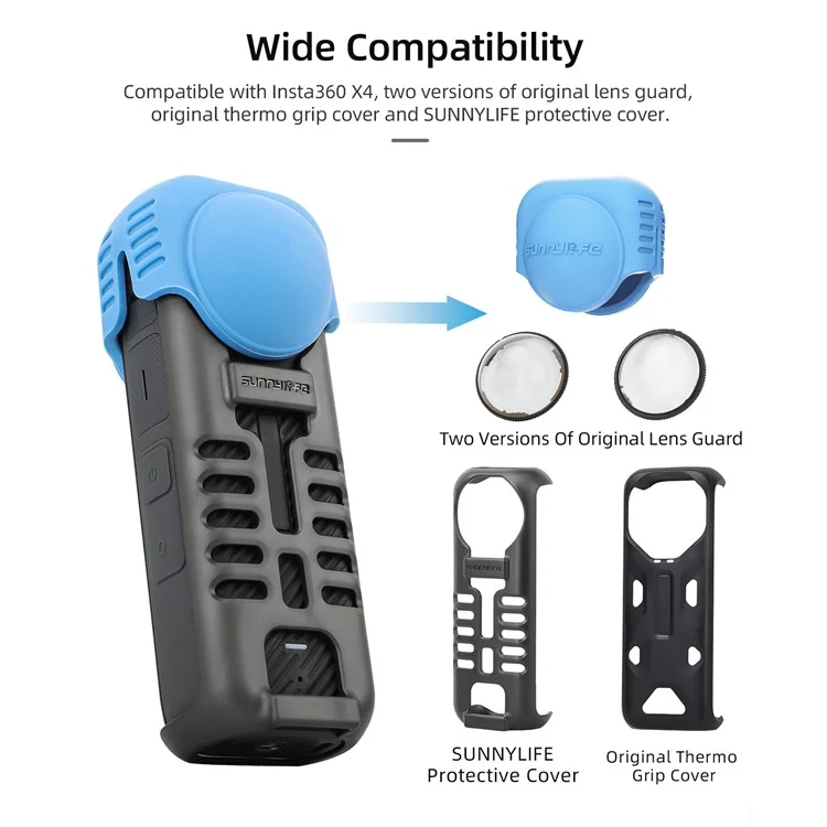 SUNNYLIFE X4-BHT818 For Insta360 X4 Silicone Protective Case Camera Sleeve with Lens Cap Cover - Black