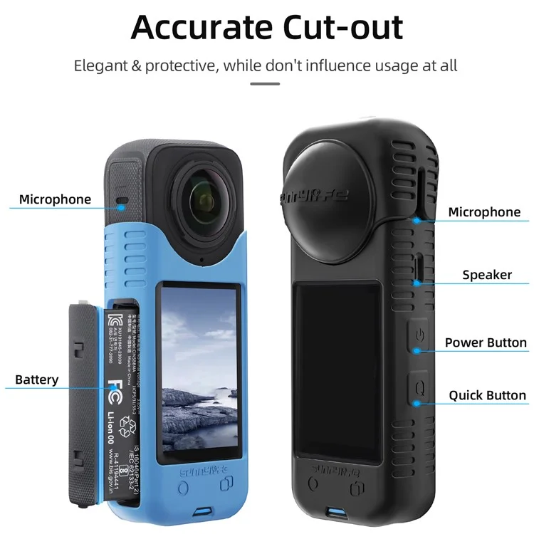 SUNNYLIFE X4-BHT818 For Insta360 X4 Silicone Protective Case Camera Sleeve with Lens Cap Cover - Black