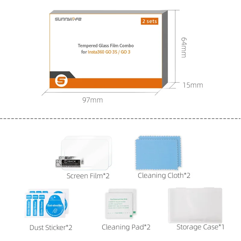 SUNNYLIFE G3S-BHM829 2Pcs for Insta360 GO 3 / GO 3S Camera Screen Protector Tempered Glass Film