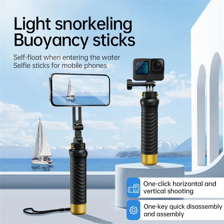 JX-FLB02-M For GoPro Hero 12 / 11 / 10 Action Camera Floating Hand Grip Handle Mount with Wrist Strap