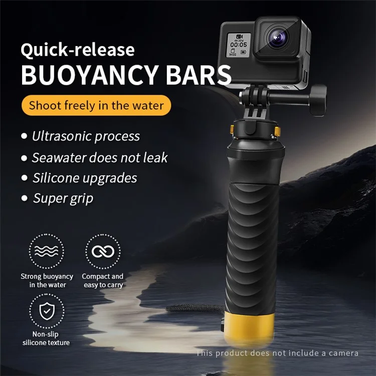 JX-FLB02-M For GoPro Hero 12 / 11 / 10 Action Camera Floating Hand Grip Handle Mount with Wrist Strap
