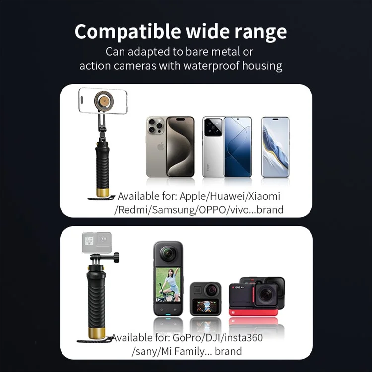 JX-FLB02-M For GoPro Hero 12 / 11 / 10 Action Camera Floating Hand Grip Handle Mount with Wrist Strap