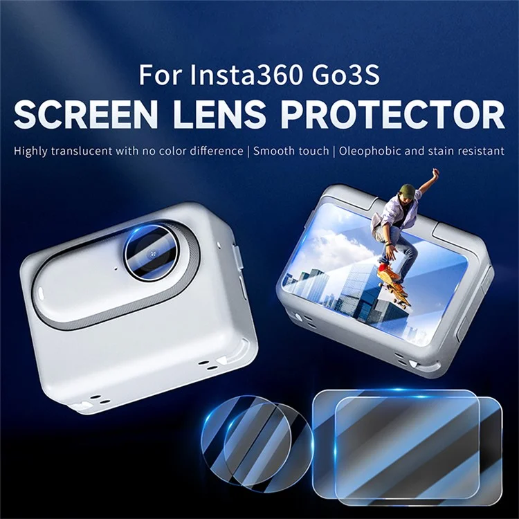 STARTRC 1144857 Pour Insta360 GO 3S 2Pcs Protecteur d'écran en verre trempé + 2Pcs Film de protection de l'objectif