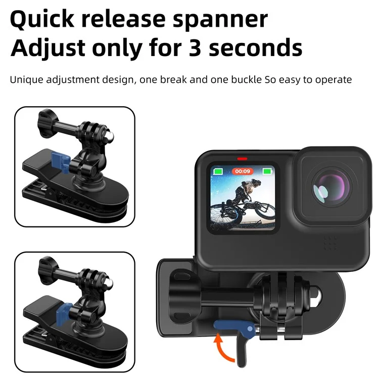 Pour GoPro / Dji / Insta360 Action Caméra 360 Degrés Rotation Backpack Clip Camera Mount Bracket