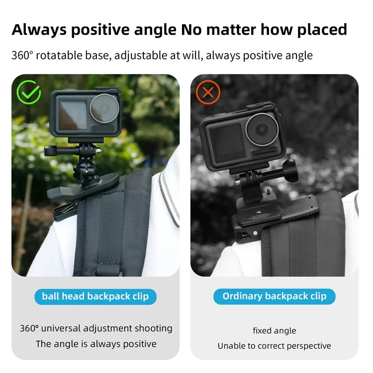 Pour GoPro / Dji / Insta360 Action Caméra 360 Degrés Rotation Backpack Clip Camera Mount Bracket