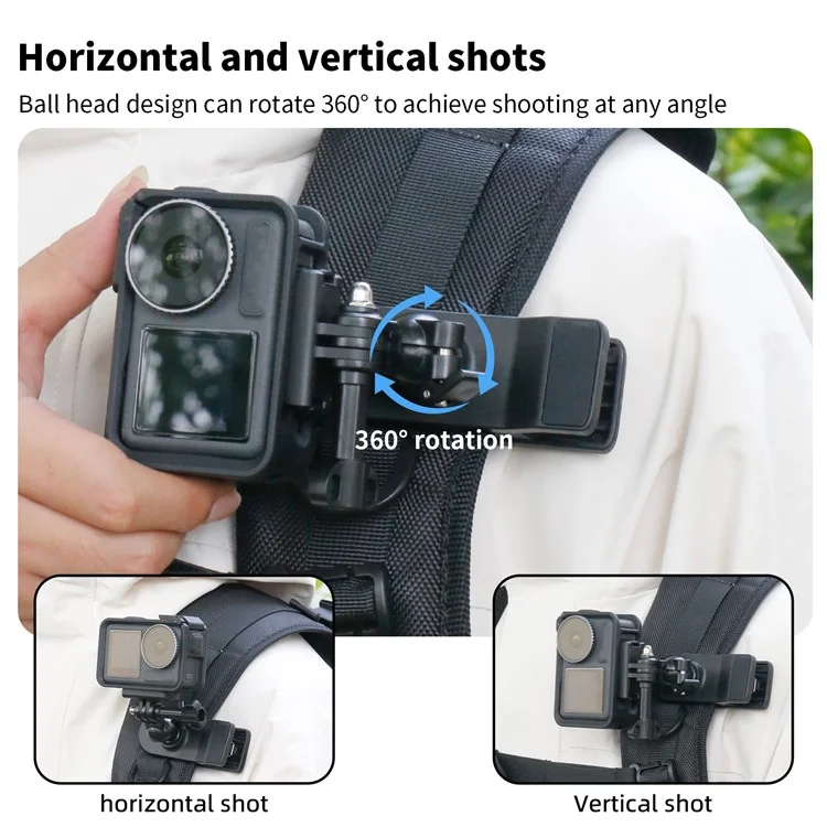 Pour GoPro / Dji / Insta360 Action Caméra 360 Degrés Rotation Backpack Clip Camera Mount Bracket