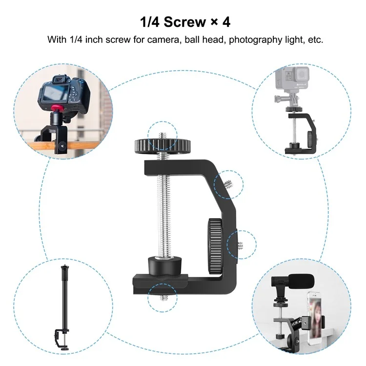 PULUZ PU3063B C-Clamp with Adjustable Center Column Extension Rod, Rod Length 33-60cm