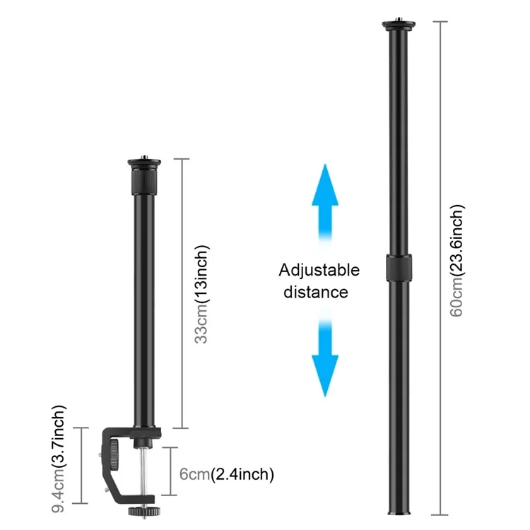 PULUZ PU3063B C-Clamp with Adjustable Center Column Extension Rod, Rod Length 33-60cm