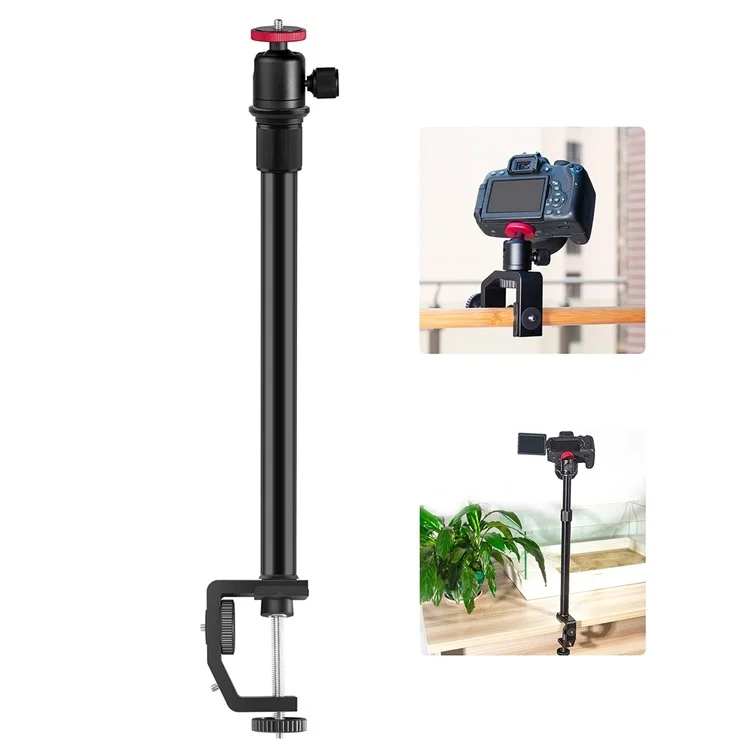 PULUZ PU3064B C-Clamp with Ball Head Gimbal Adjustable Center Column Extension Rod, Rod Length 33-60cm