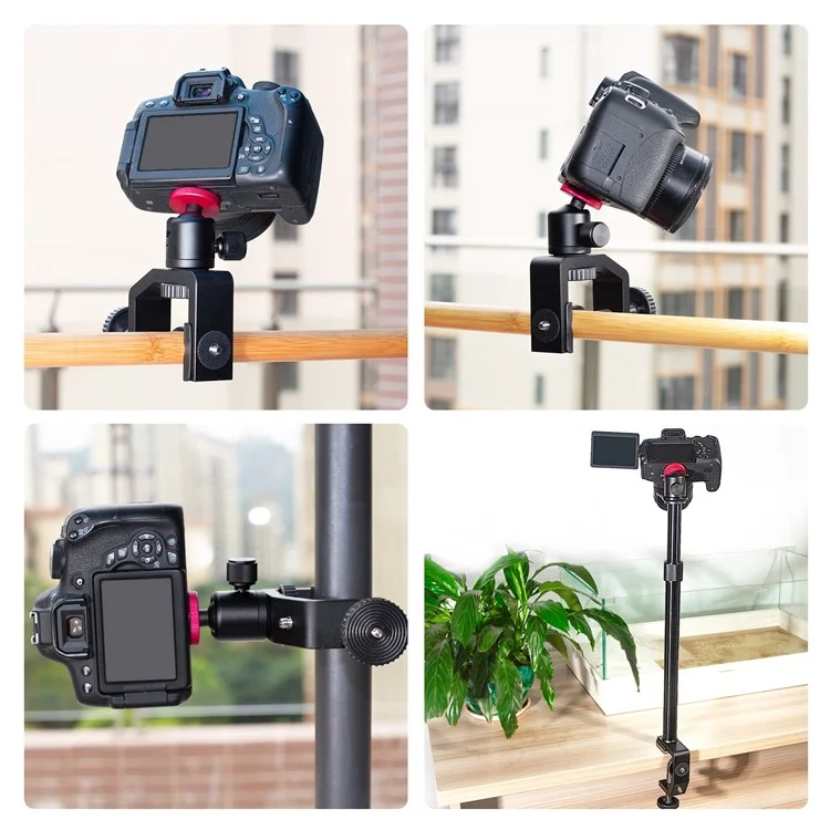PULUZ PU3064B C-Clamp with Ball Head Gimbal Adjustable Center Column Extension Rod, Rod Length 33-60cm