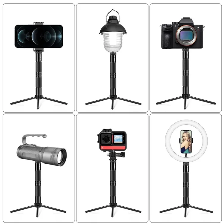 PULUZ PU906 Mini Outdoor Camping Folding Aluminum Alloy Tripod Sports Camera Phone Live Streaming Bracket