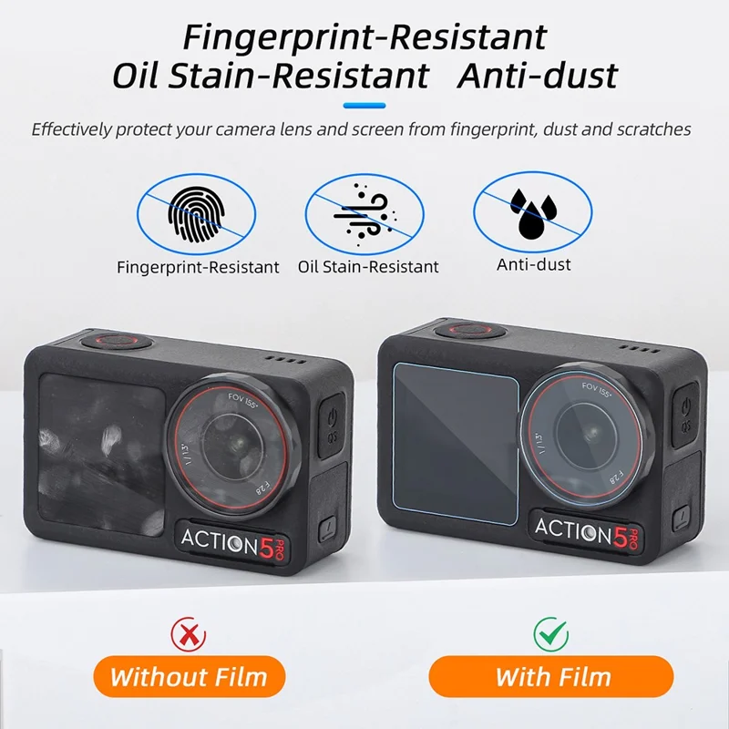 SUNNYLIFE OA5-BHM884 2Set Tempered Glass Screen Protector for DJI Osmo Action 5 Pro Camera Accessories (2 Main Screen + 2 Small Screen + 2 Lens)
