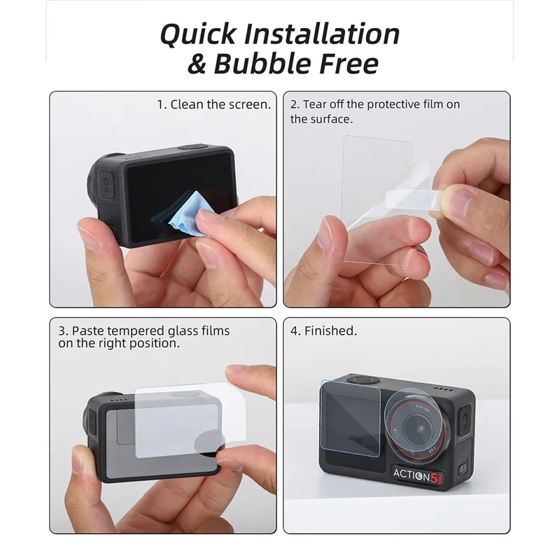 SUNNYLIFE OA5-BHM884 2Set Tempered Glass Screen Protector for DJI Osmo Action 5 Pro Camera Accessories (2 Main Screen + 2 Small Screen + 2 Lens)
