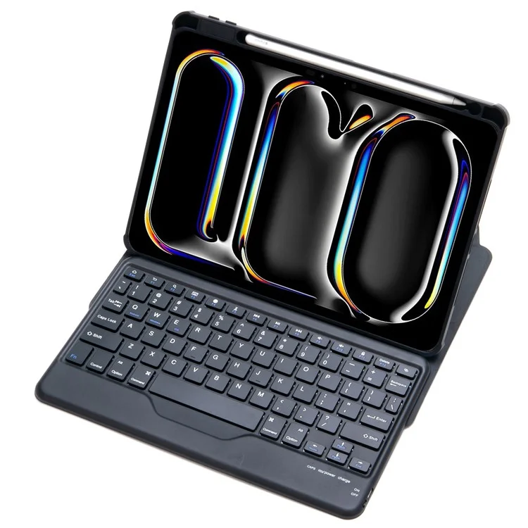 L13-B For iPad Pro 11 (2024) PU Leather+Acrylic Tablet Rotary Stand Cover with Keyboard - Black