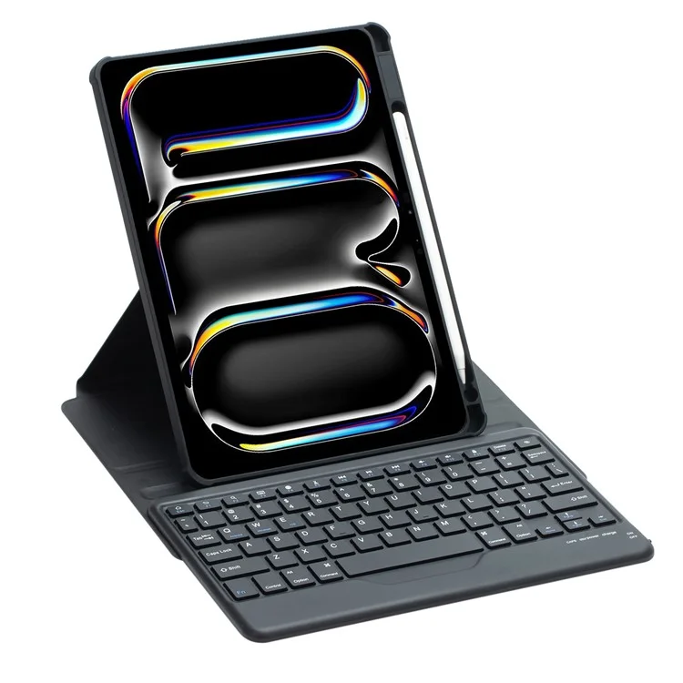 L13-B For iPad Pro 11 (2024) PU Leather+Acrylic Tablet Rotary Stand Cover with Keyboard - Black