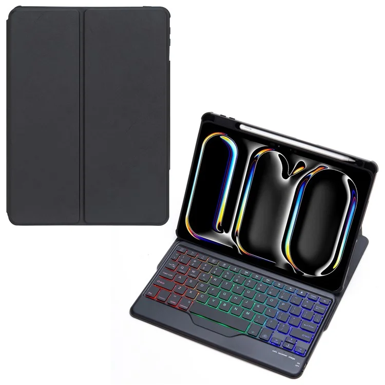 L13-BS For iPad Pro 11 (2024) PU+Acrylic Tablet Rotary Stand Cover with Backlit Bluetooth-compatible Keyboard - Black