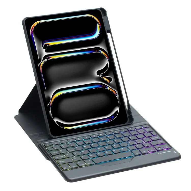 L13-BS For iPad Pro 11 (2024) PU+Acrylic Tablet Rotary Stand Cover with Backlit Bluetooth-compatible Keyboard - Black