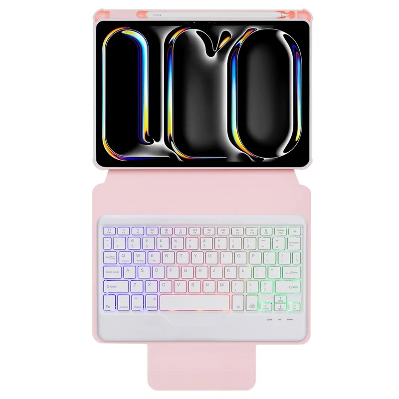 L13-BS For iPad Pro 11 (2024) PU+Acrylic Tablet Rotary Stand Cover with Backlit Bluetooth-compatible Keyboard - Pink