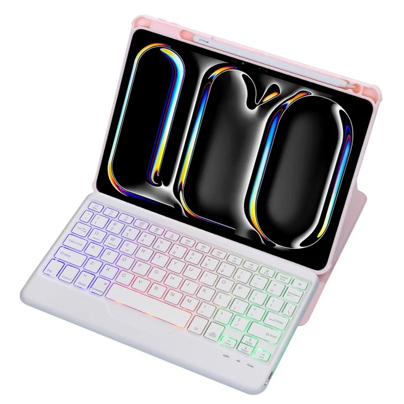 L13-BS For iPad Pro 11 (2024) PU+Acrylic Tablet Rotary Stand Cover with Backlit Bluetooth-compatible Keyboard - Pink