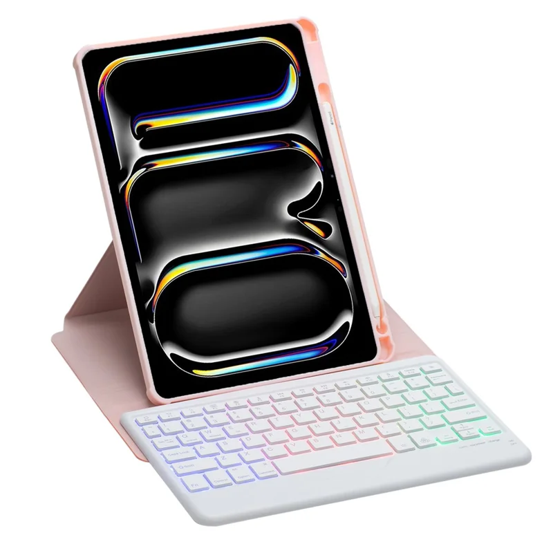 L13-BS For iPad Pro 11 (2024) PU+Acrylic Tablet Rotary Stand Cover with Backlit Bluetooth-compatible Keyboard - Pink