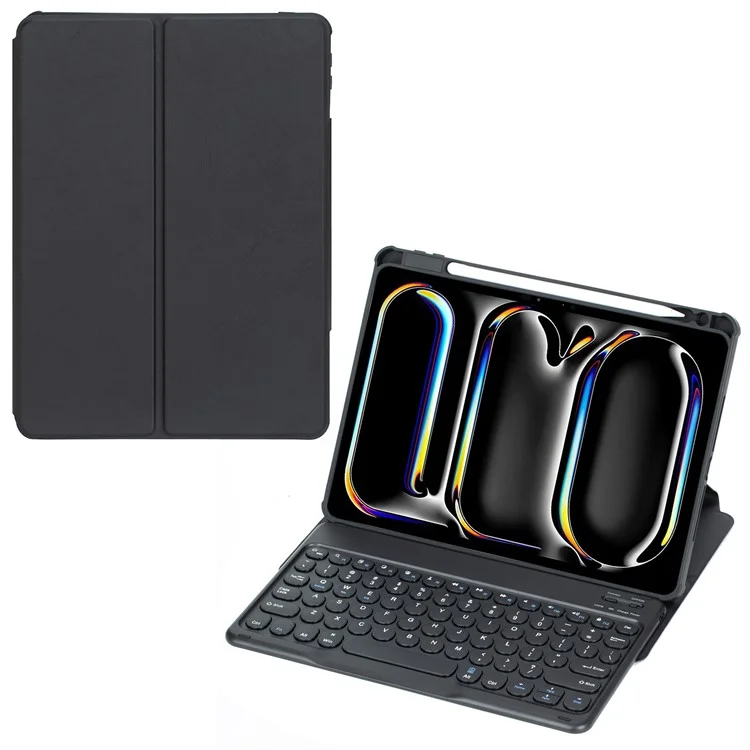 YL13 For iPad Pro 11 (2024) PU+Acrylic Rotary Stand Tablet Cover with Round Key Keyboard - Black