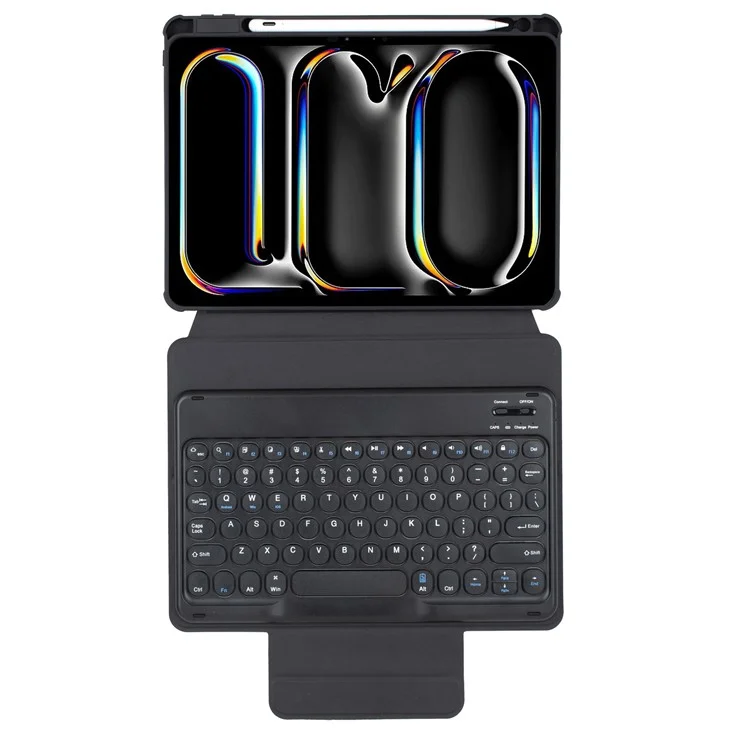 YL13 For iPad Pro 11 (2024) PU+Acrylic Rotary Stand Tablet Cover with Round Key Keyboard - Black