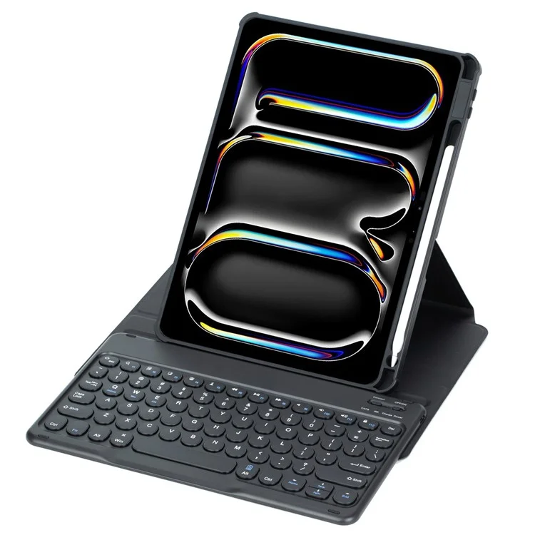 YL13 For iPad Pro 11 (2024) PU+Acrylic Rotary Stand Tablet Cover with Round Key Keyboard - Black