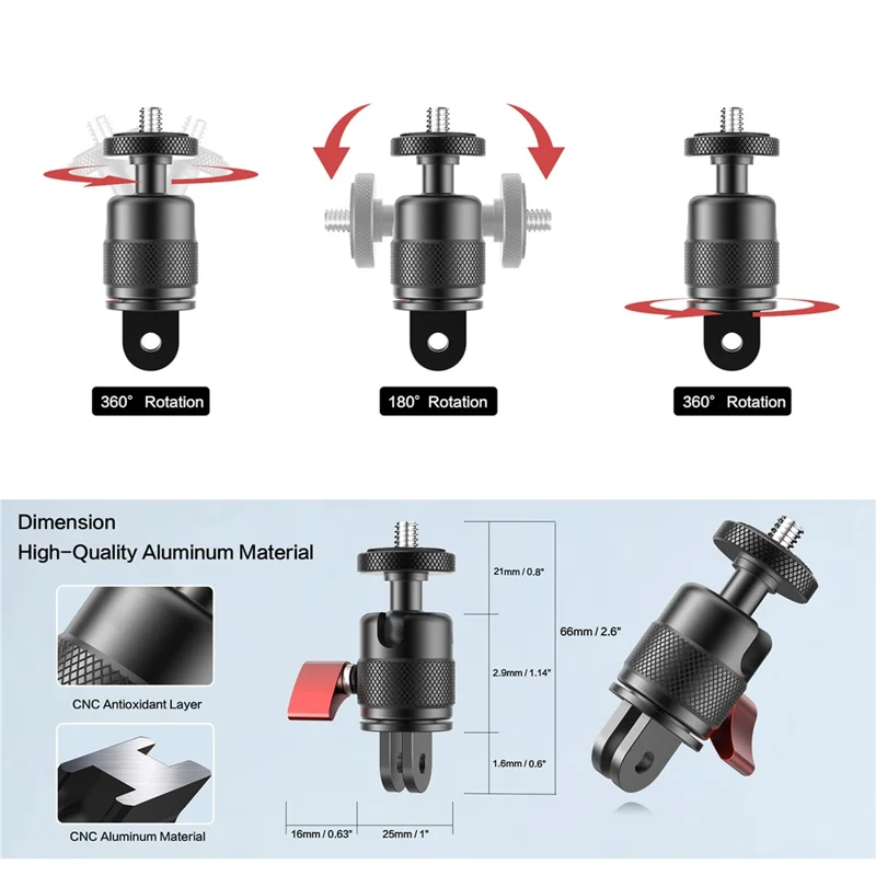 AL36 For GoPro Hero 13 / Hero 12 / Insta360 X4 360 Degree Rotating Aluminum Alloy Camera Mount Adapter