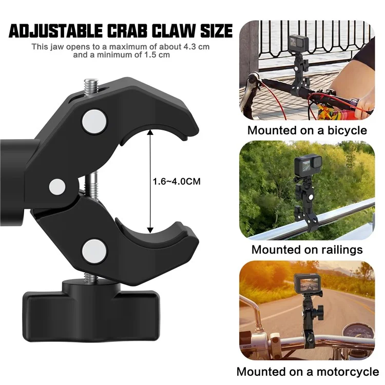 Suporte de montagem para câmera de ação no guidão de motocicleta GP384 Pinça tipo caranguejo