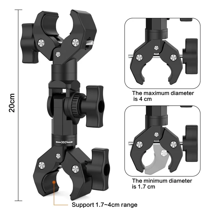 GP384-2 Double Crab Clamps Motorcycle Handlebar 360 Degree Rotatable Fixed Mount for Sports Camera