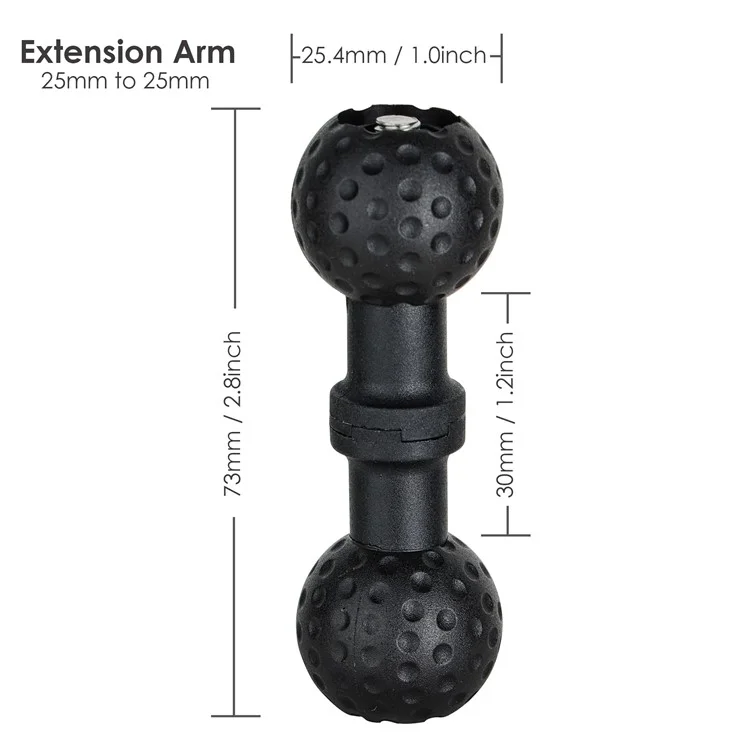 1-inch Double Ball Head Extension Arm for Action Cameras Crab Clamp, Length: 73mm