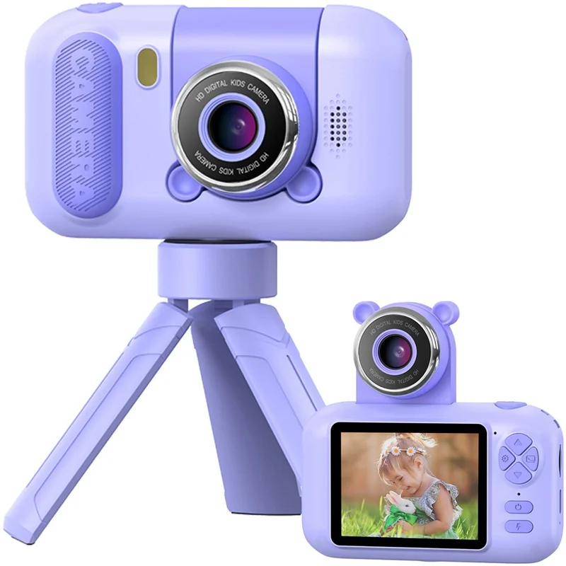 F79 2.4 Inch Screen Kids Digital Camera Flip Lens HD Children Photography Camera - Purple