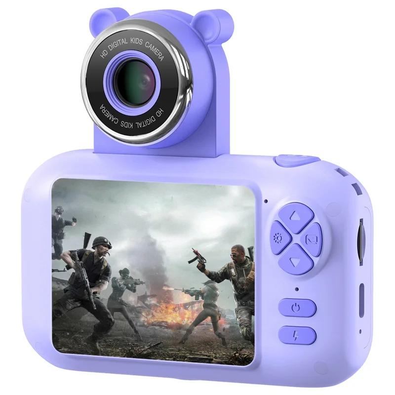 F79 2.4 Inch Screen Kids Digital Camera Flip Lens HD Children Photography Camera - Purple