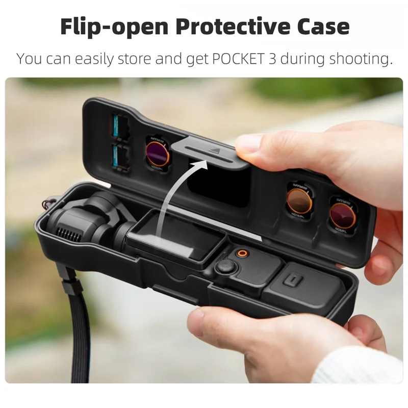 SUNNYLIFE OP3-K981 For DJI Osmo Pocket 3 Protective Case Filters Storage Box with Hand Strap - Black