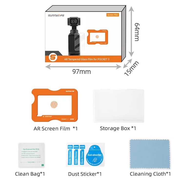 SUNNYLIFE OP3-BHM993 For DJI Osmo Pocket 3 AR Tempered Glass Screen Protector with Positioning Tool
