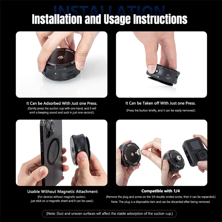 STARTRC 12180048 Universal Electric Magnetic Vacuum Suction Cup Mount Adapter for Action Cameras  /  Phones