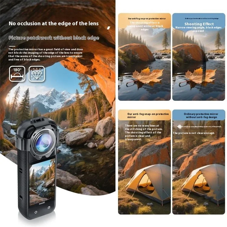 Pour Insta360 X5 Protecteur d'objectif Caméra d'action Couvercle en verre amovible Dureté 9H Anti-buée / Étanche / Anti-rayures