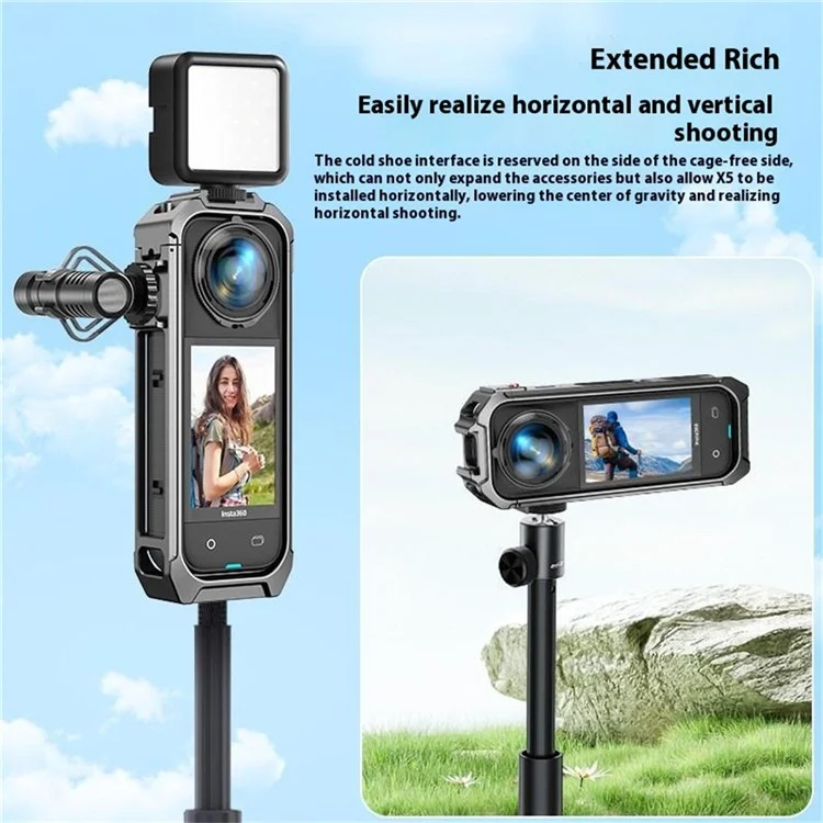 Клетка для экшн-камеры Insta360 X5 с быстросъемной металлической защитной рамкой и магнитным основанием