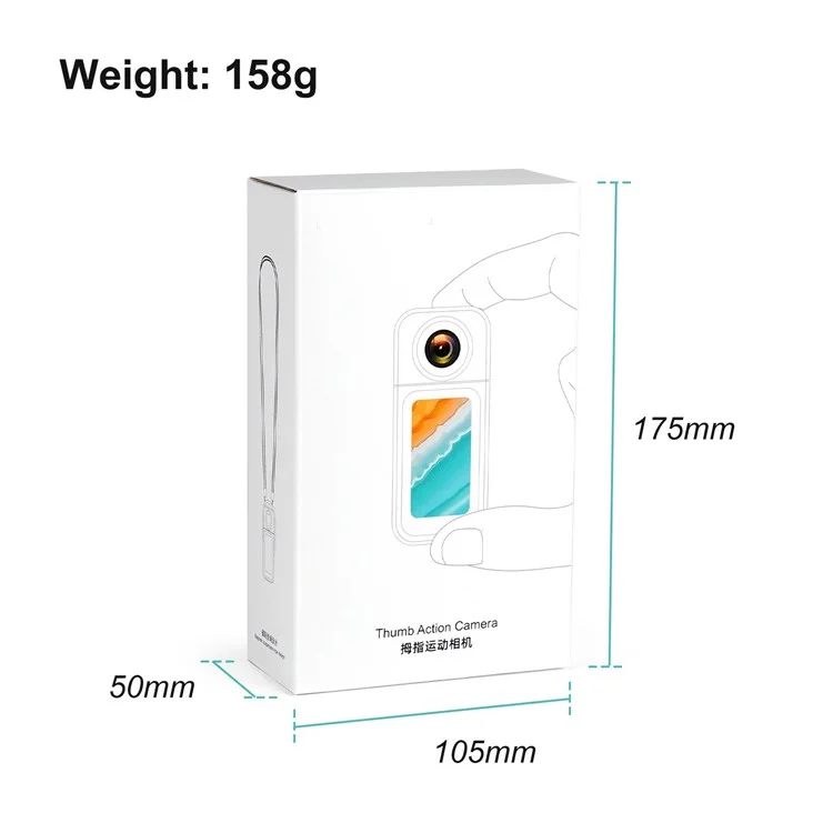S80 Thumb Camera 2.7K Ultra HD Video 180 Degree Rotatable Lens 1.47" IPS Screen WiFi Mini Action Camera - Black